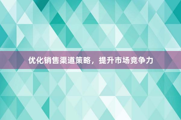 优化销售渠道策略，提升市场竞争力